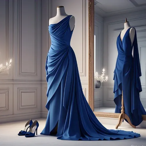 display of 2 blue dress