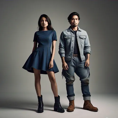 men and women showing their Denim Dresses