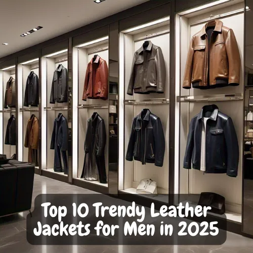 in shop some Leather Jackets are hanging on wall
