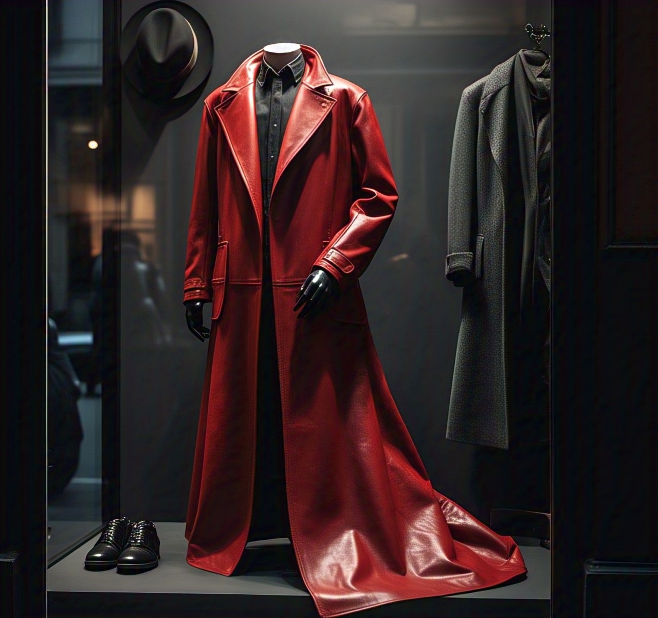 red leather coat
