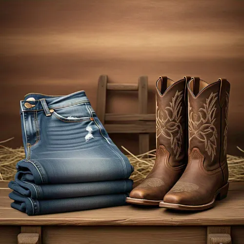 display of jeans and Cowgirl Boots
